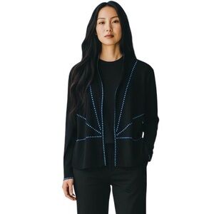 Ming Wang Black‎ Blue Geometric Knit Jacket L